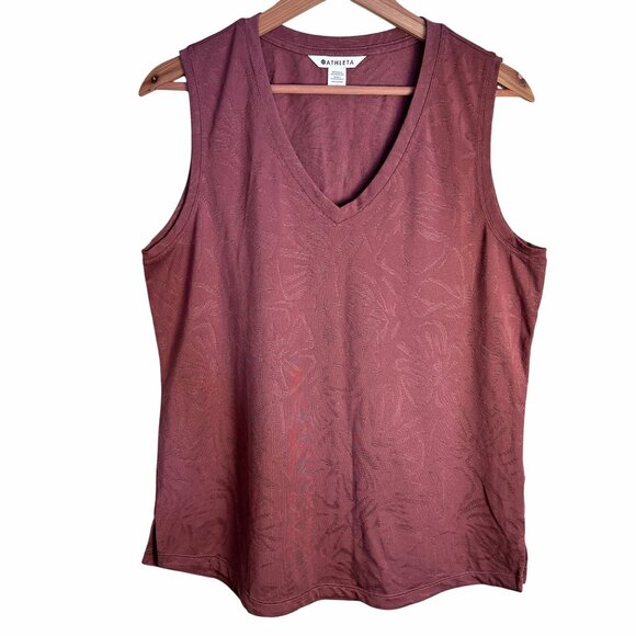 Athleta Essential V Neck Tank Twany Rose color Sz L Rose Print NWOT Workout Top - Picture 10 of 13